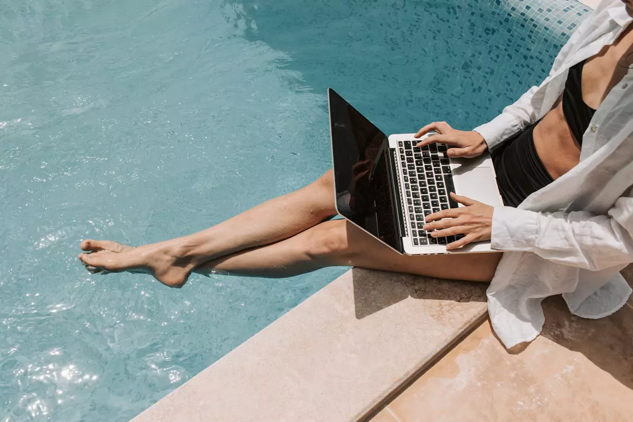 Woman using home Wi-Fi while outdoors thanks to a Wi-Fi booster